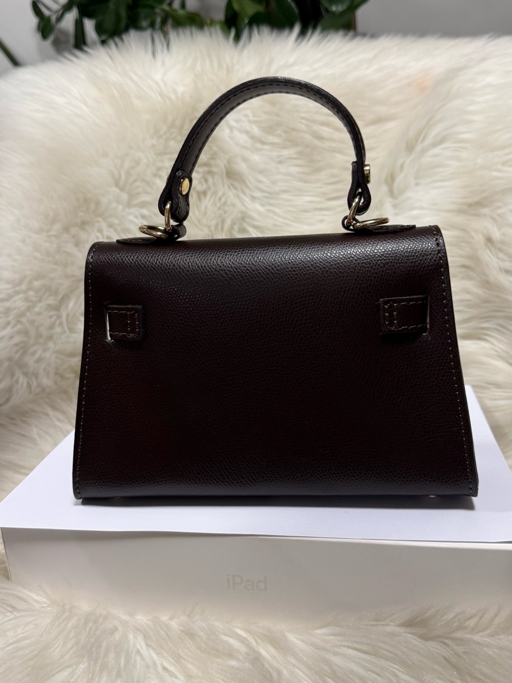 Genuine Italy Leather Structured Top Handle Bag 2 Way Coffee Mink - Picture 2 of 7